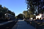 Sacramento bound Amtrak Capitol Corridor train arriving into Davis Station